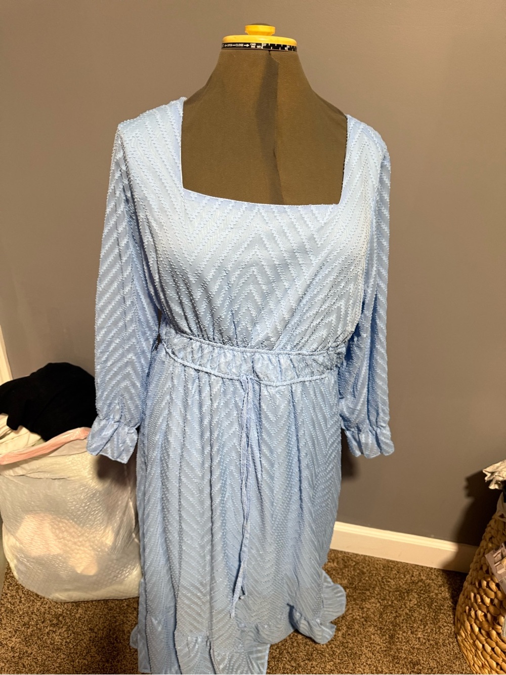 SHEIN Light Blue Square Neck Long Sleeve Midi Dress